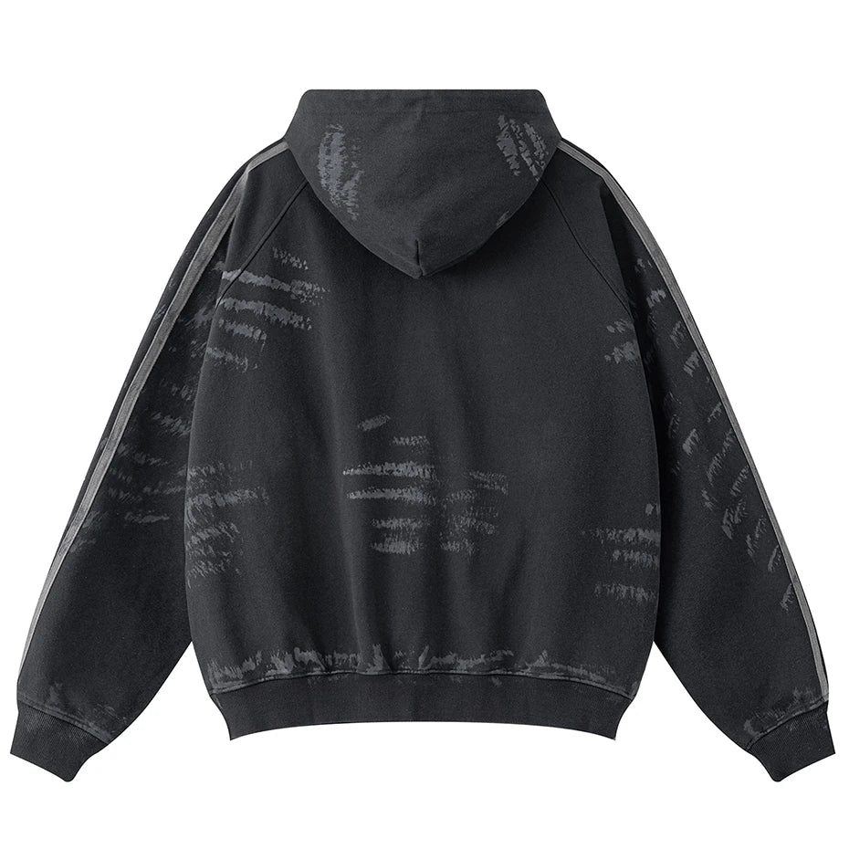 Vintage Black Striped Print Oversized Hoodie — front view
