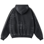 Vintage Black Striped Print Oversized Hoodie — front view