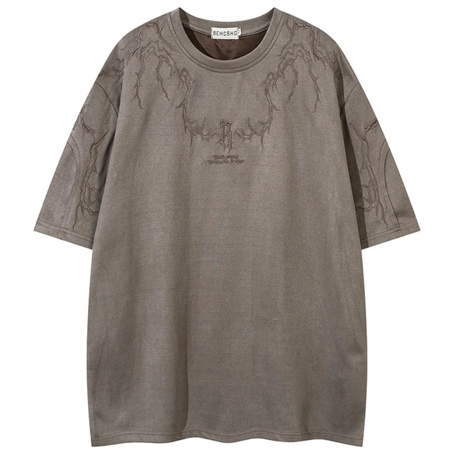Vintage Embroidered Suede Oversized T-Shirt — back view