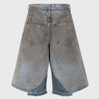Fake Vintage Blue Ripped Wide Leg Denim Shorts — detail shot