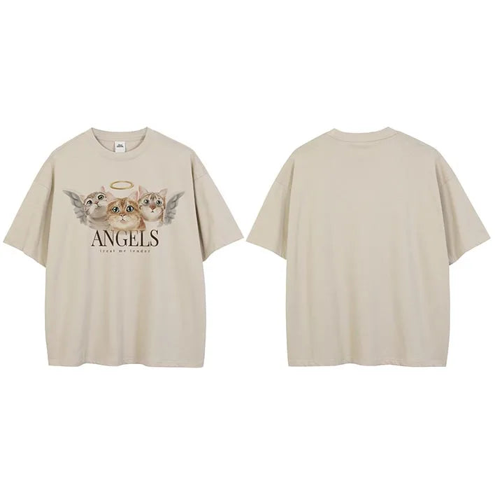 Beige Angel Cat Graphic T-Shirt — side view