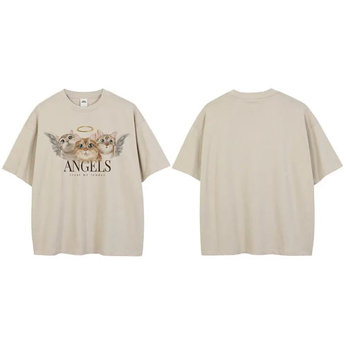 Beige Angel Cat Graphic T-Shirt — side view
