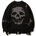 Goth Black Skull Ripped Knit Oversized Sweater — styling shot