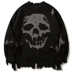 Goth Black Skull Ripped Knit Oversized Sweater — styling shot