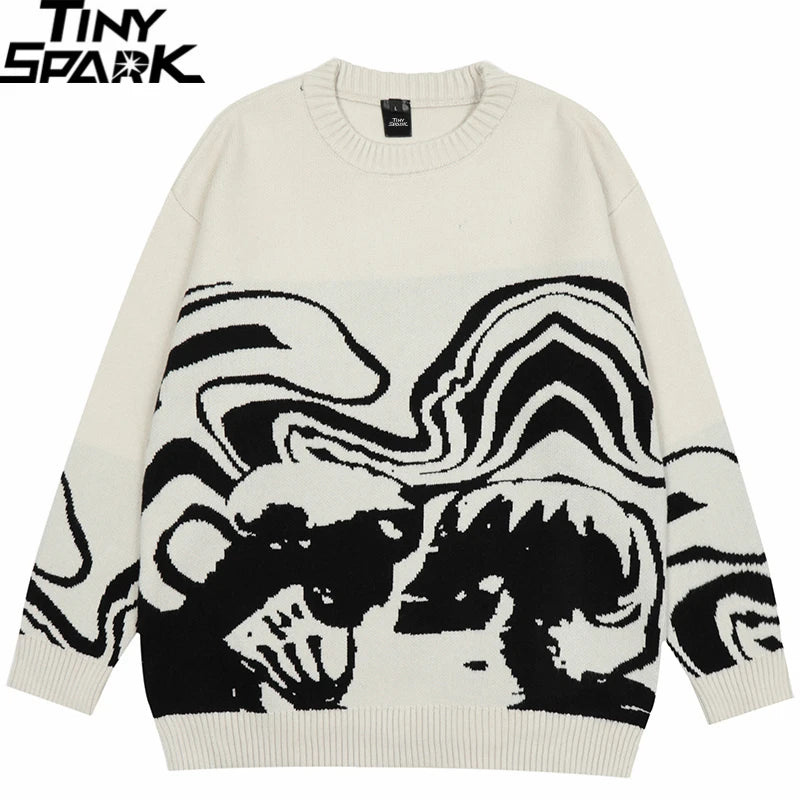 Retro Skull Graphic Knit Sweater — front view