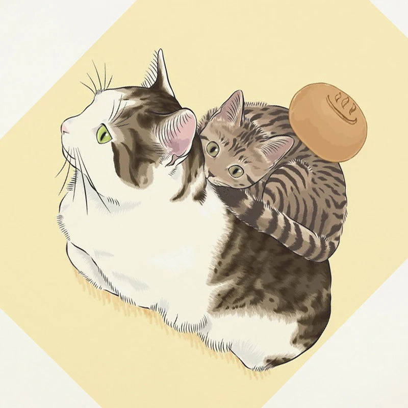 Y2K Beige Cats Cartoon Graphic T-Shirt — detail shot