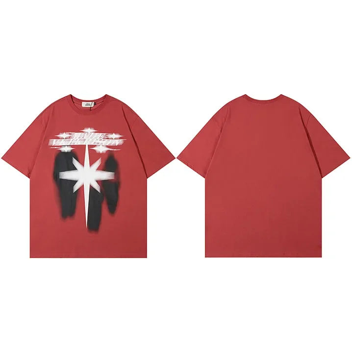 Black Star Shadow Graphic Oversized T-Shirt — flat lay