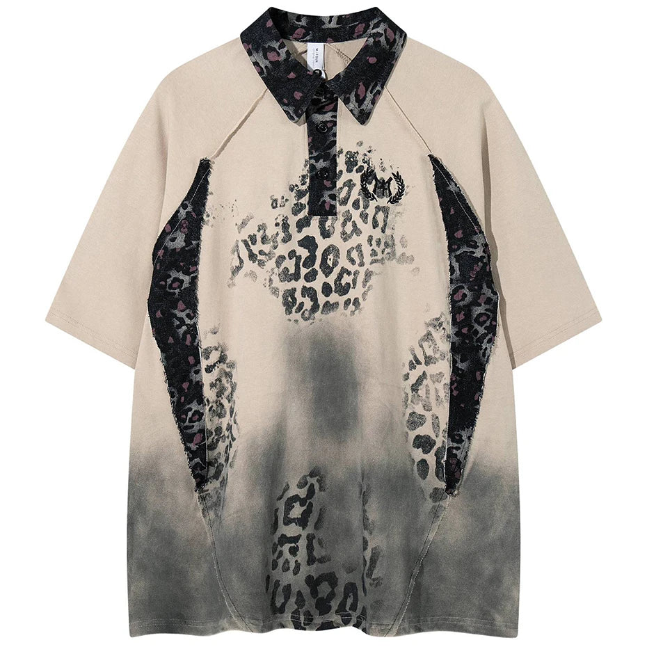 Y2K Vintage Leopard Patchwork Oversized T-Shirt — styling shot