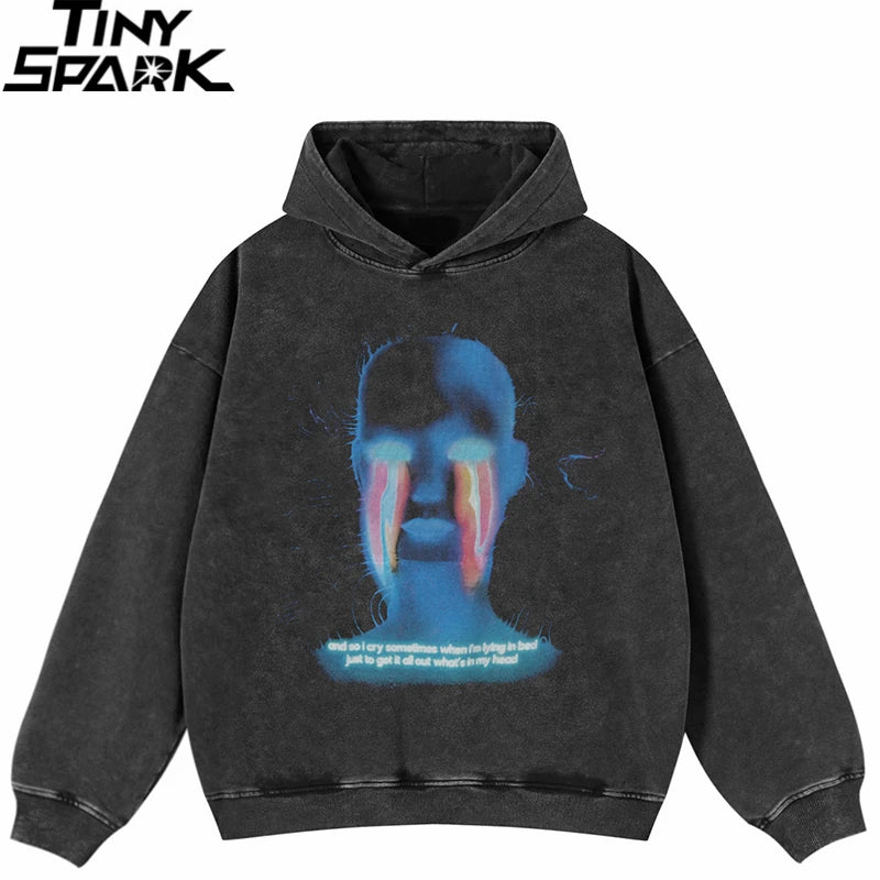 Hipster Black Graphic Oversized Hoodie — front view