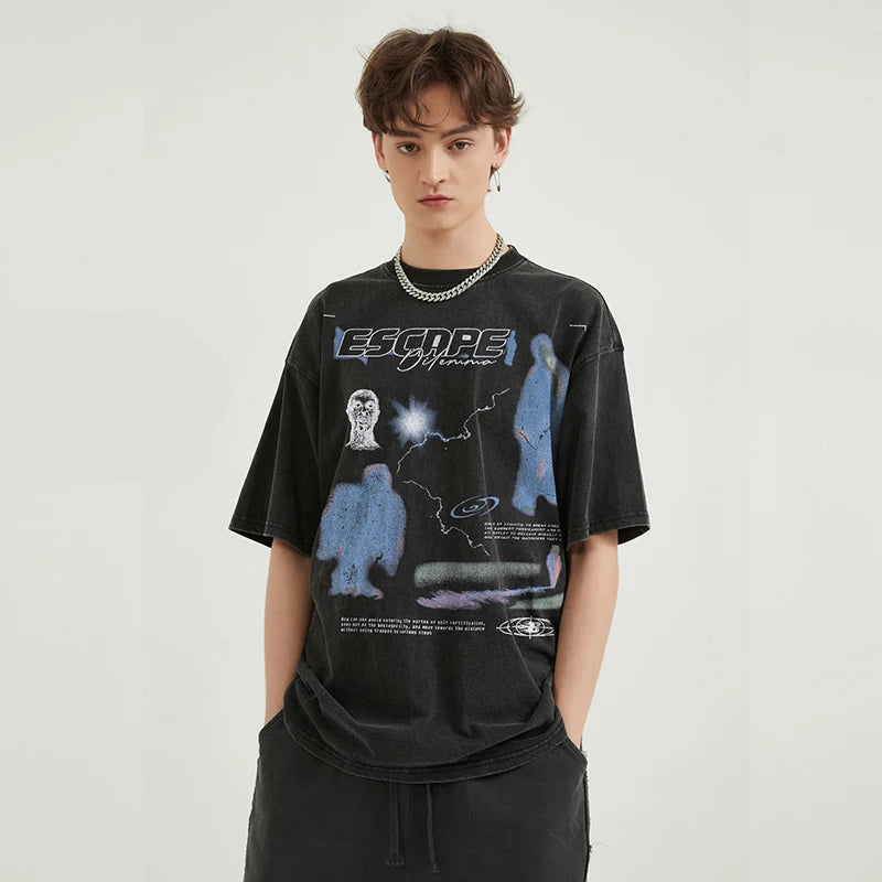Graphic Vintage Black Washed T-Shirt — front view