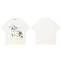 Vintage White Letter Butterfly Graphic T-Shirt — fabric close-up
