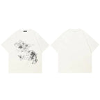 Vintage White Letter Butterfly Graphic T-Shirt — fabric close-up