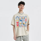 Beige Cat Graphic T-Shirt — fabric close-up