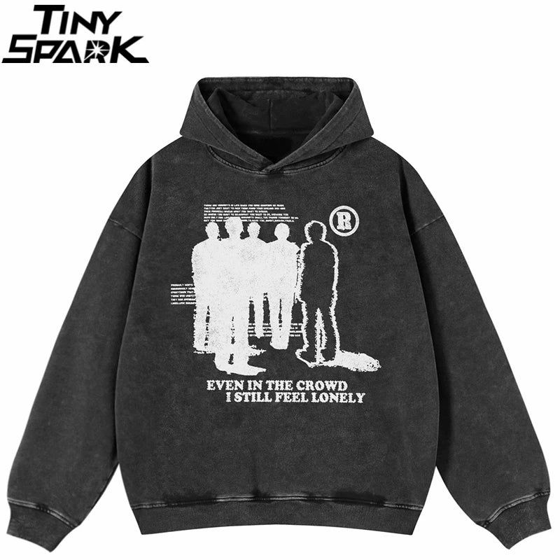Hooded Black Shadow Graphic Oversized Hoodie — front view