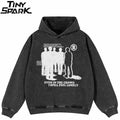 Hooded Black Shadow Graphic Oversized Hoodie — front view