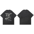 Graphic Vintage Black Faded T-Shirt — fabric close-up