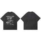 Graphic Vintage Black Faded T-Shirt — fabric close-up