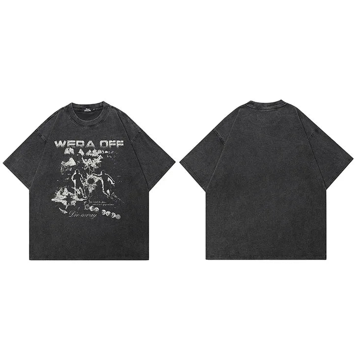 Graphic Vintage Black Faded T-Shirt — fabric close-up