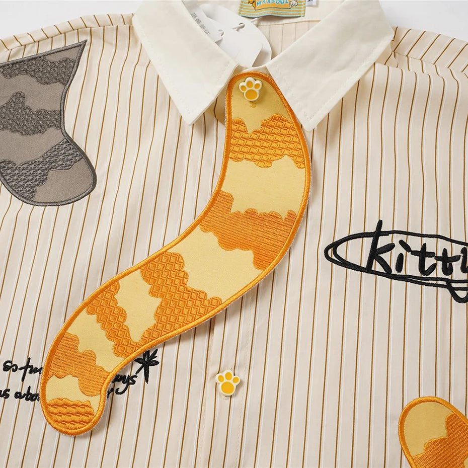 Shirts Vintage Cat Embroidered Oversized Shirt — detail shot