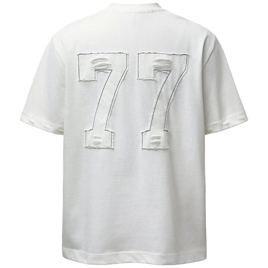 Vintage Letter Patchwork Oversized T-Shirt — back view