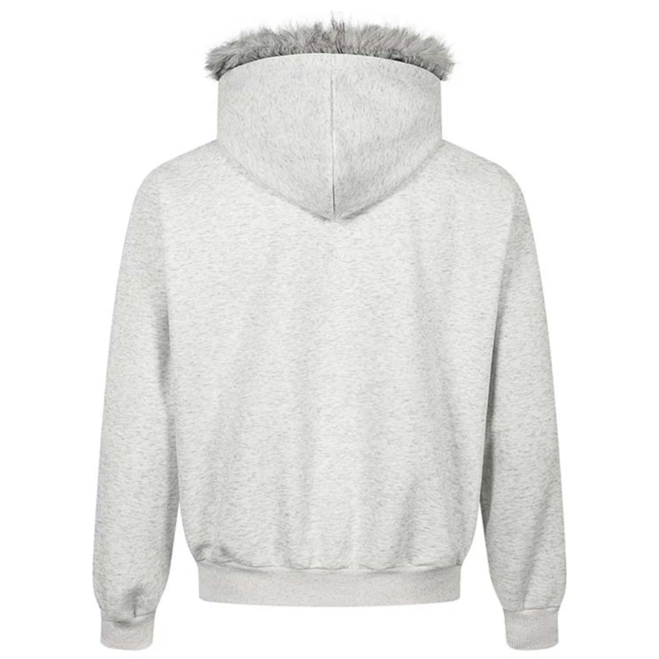 Vintage Zip Fur Oversized Hoodie — back view