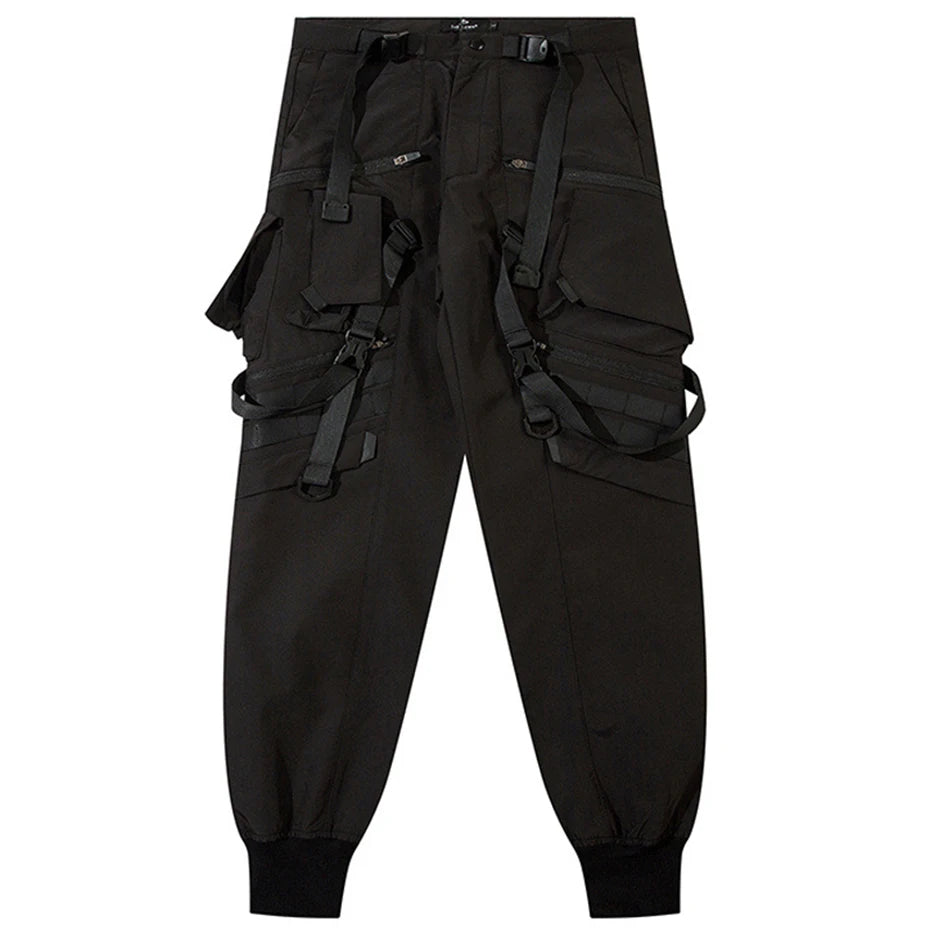 Punk Black Spliced Cargo Pants — fit shot