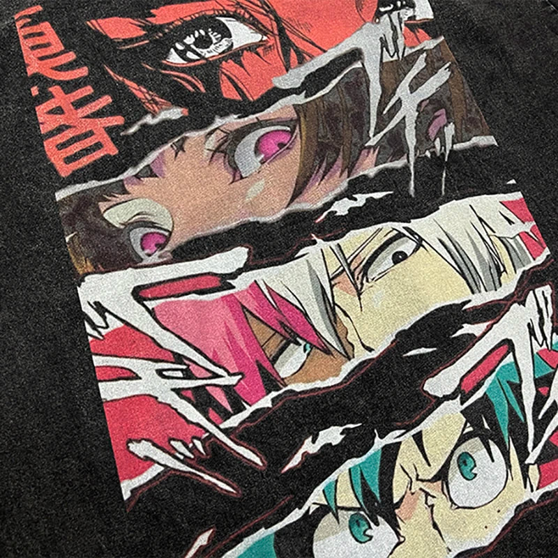Vintage Anime Cartoon Graphic Oversized T-Shirt — detail shot