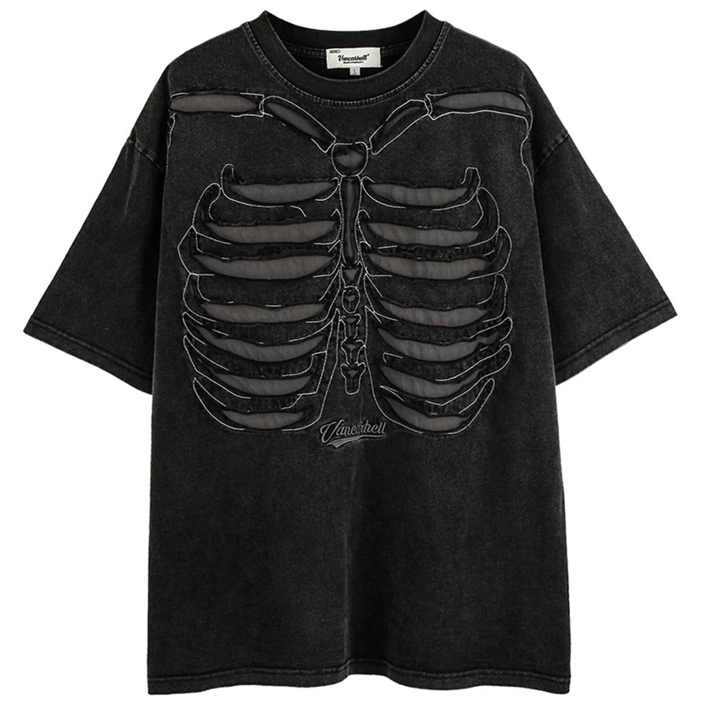 Punk Black Skeleton Ripped Loose T-Shirt — styling shot