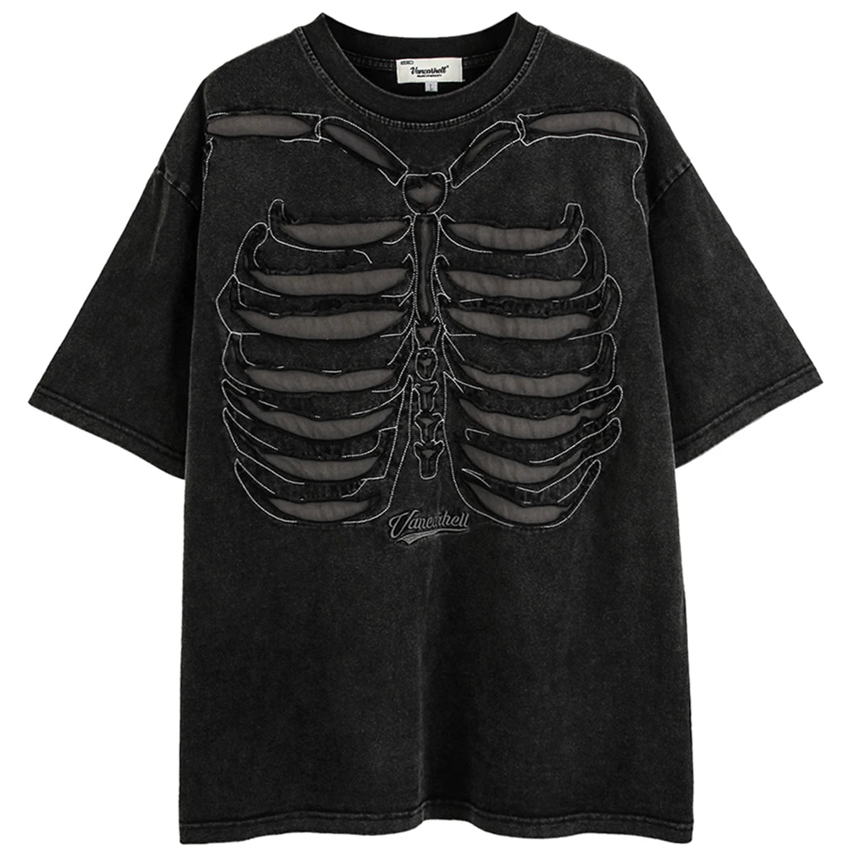 Punk Black Skeleton Ripped Loose T-Shirt — styling shot