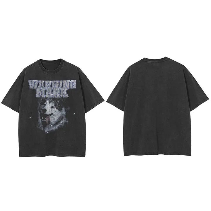 Vintage Retro Black Dog Washed T-Shirt — fabric close-up