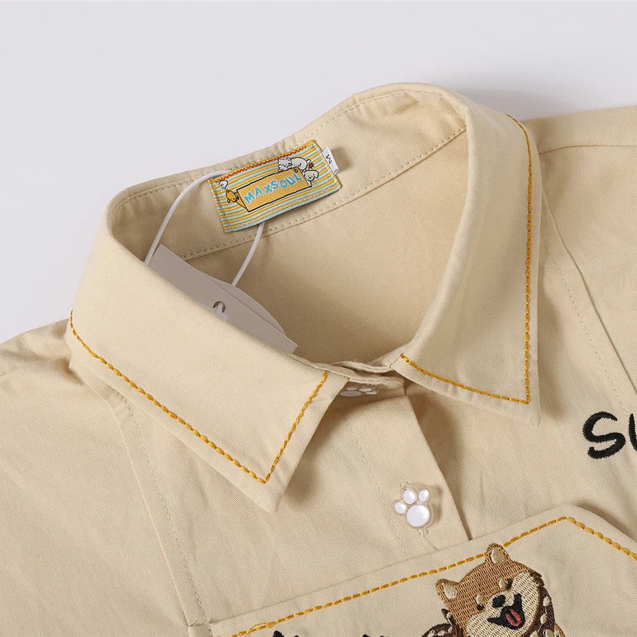 Cartoon Embroidered Oversized Shirt — detail shot