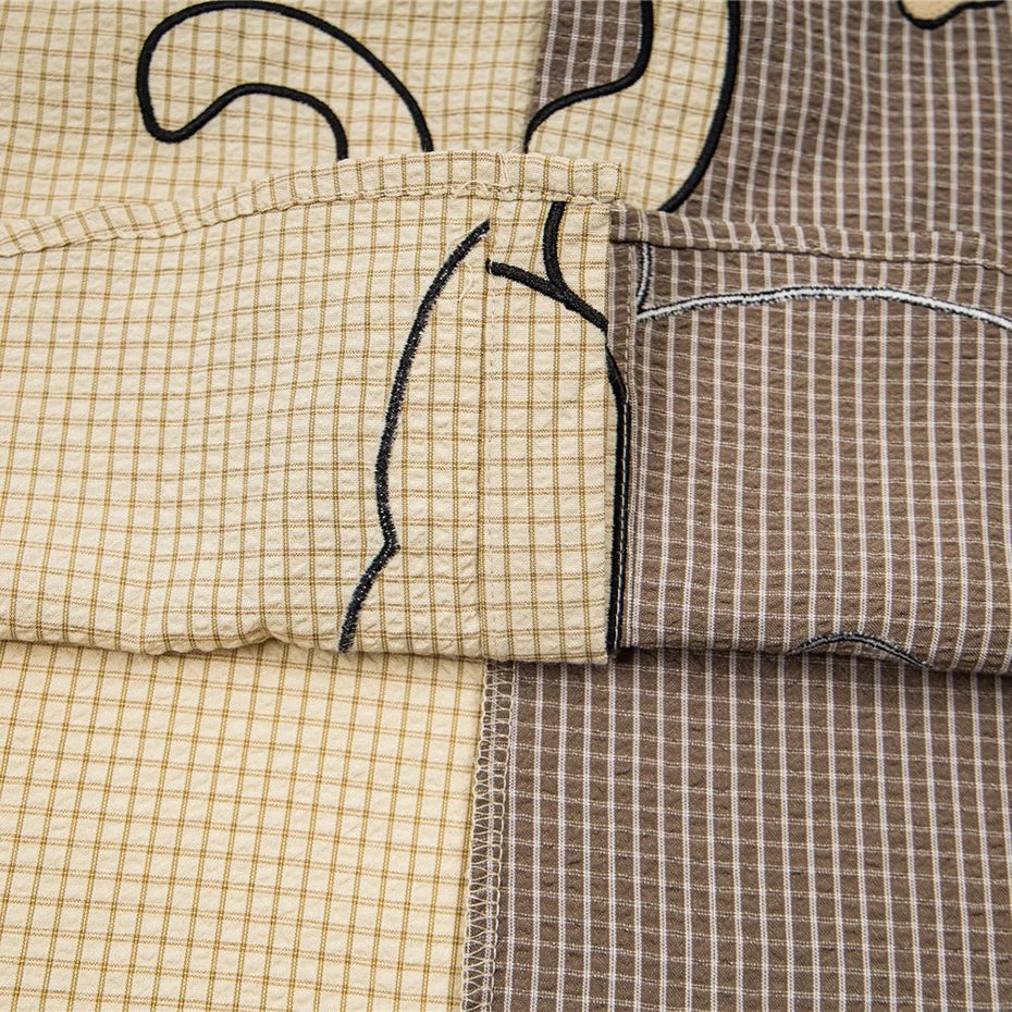 Vintage Cat Plaid Graphic Oversized Shirt — fabric close-up