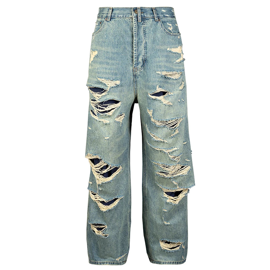 Blue Denim Baggy Ripped Jeans — styling shot