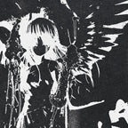 Y2K Black Anime Cartoon Washed T-Shirt — back view