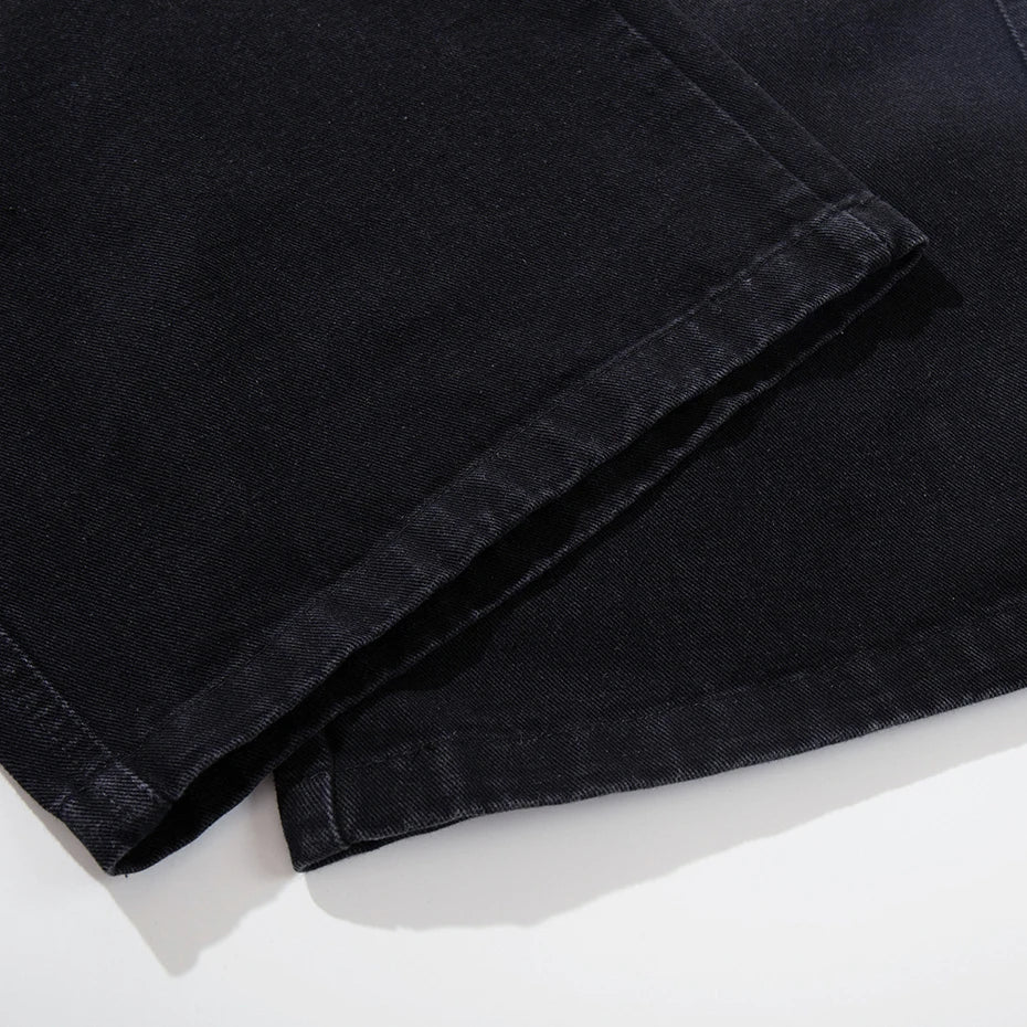 Loose Vintage Black Denim Baggy Jeans — fabric close-up
