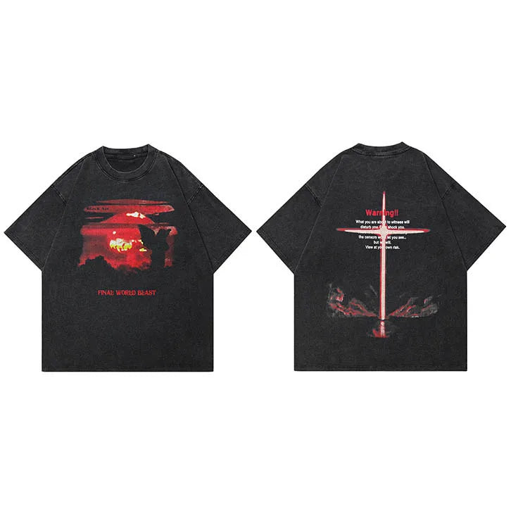 Black Cross Letter Graphic Loose T-Shirt — fabric close-up