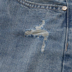Vintage Blue Ripped Loose Denim Shorts — detail shot