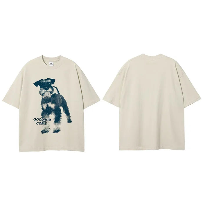 Beige Dog Graphic T-Shirt — fit shot