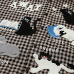 Vintage Plaid Cats Graphic Loose Shirt — fit shot