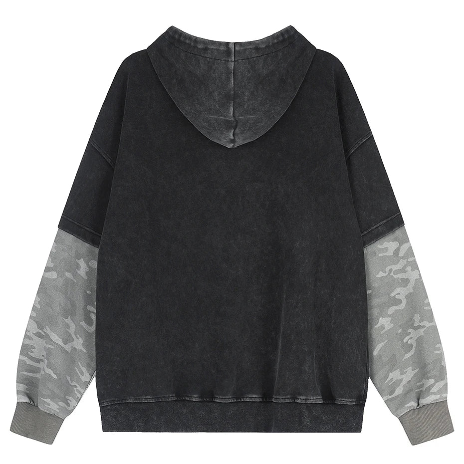 Vintage Camouflage Patchwork Oversized Jacket — front view