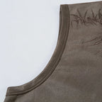 Vintage Embroidered Suede Loose Vest — fabric close-up