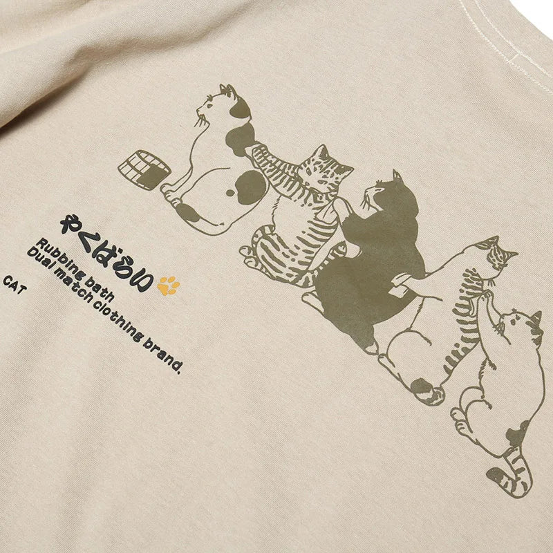 Funny Kanji Cat Print T-Shirt — detail shot