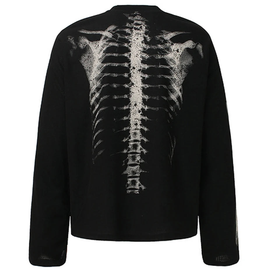 Black Skeleton Graphic Oversized Long Sleeve Tee — front view