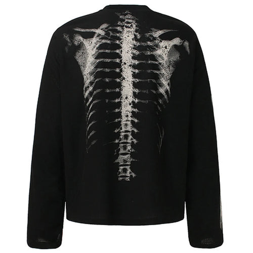 Black Skeleton Graphic Oversized Long Sleeve Tee — front view