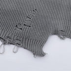 Y2K Black Ripped Knit Loose Sweater — fabric close-up
