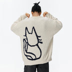 Vintage Cat Graphic Knit Oversized Sweater — fabric close-up
