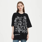 Anime Cartoon Graphic Oversized T-Shirt — fabric close-up