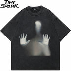 Graphic Retro Black Human Shadow Washed T-Shirt — front view