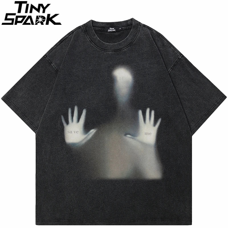 Graphic Retro Black Human Shadow Washed T-Shirt — front view