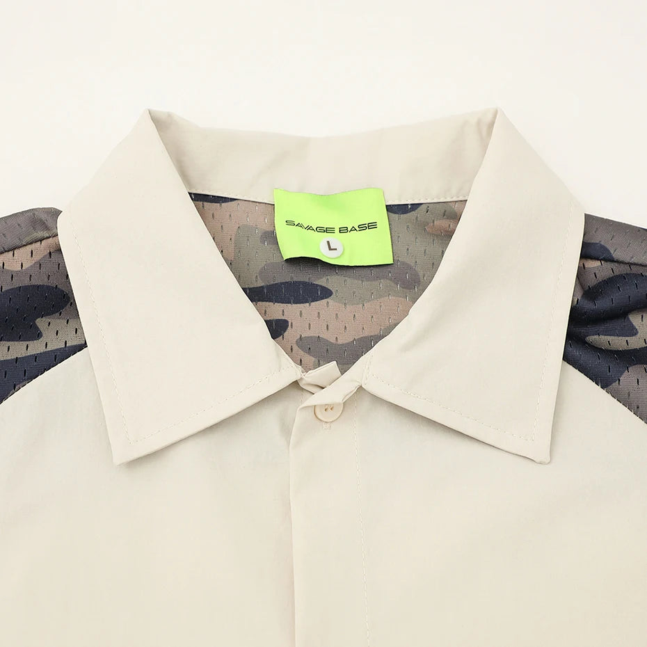 Camouflage Patchwork Oversized Shirt — fit shot